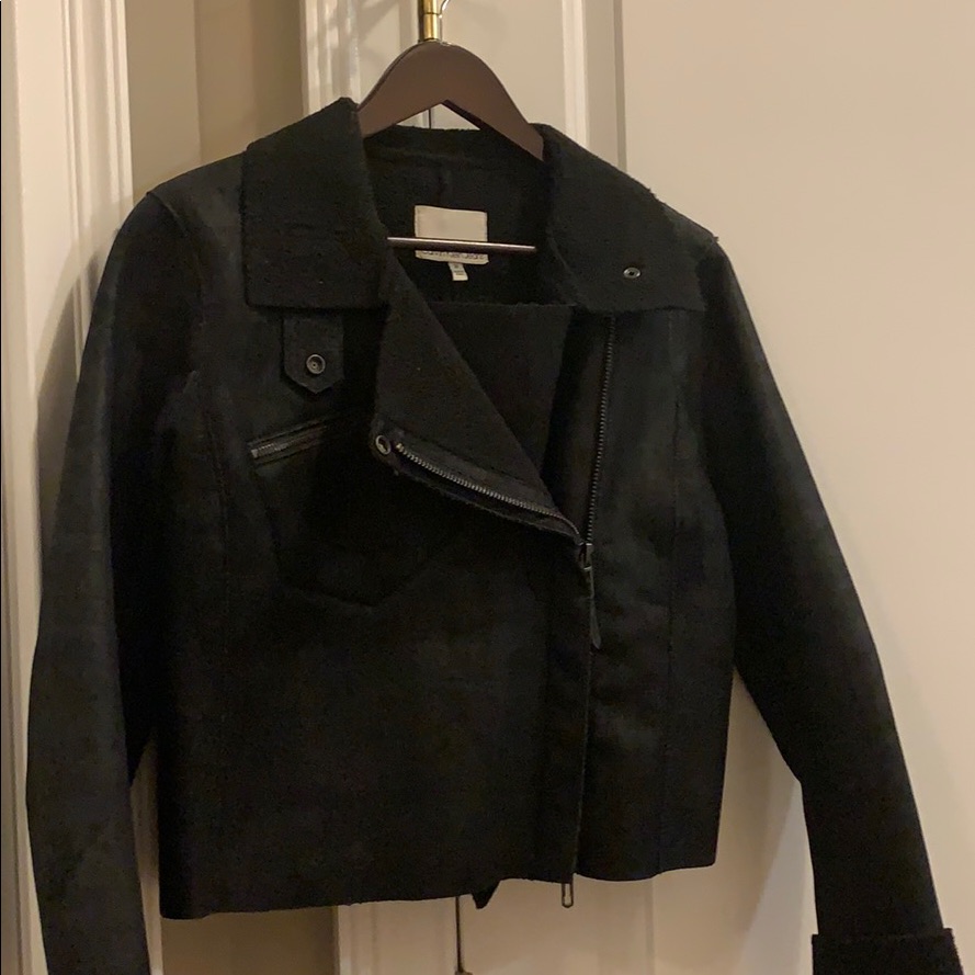 Calvin Klein Black Cropped Motorcycle Jacket. M